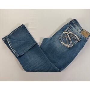 Silver Jeans Pioneer Womens 18 L31 Bootcut Distressed Stretch Blue Jeans Western